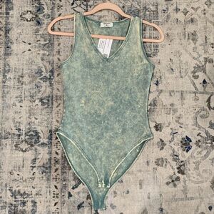 Zenana Sky Blue Acid Wash Bodysuit M NWT